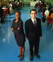 Teisha Jones (left), principal, Chicago Academy of Advanced Technology; Matt Hancock, executive director, Center for Polytechnical Education/Photo by Matthew Gilson